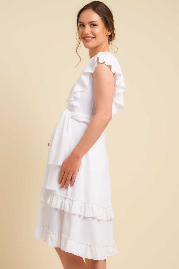 Μακρύ φόρεμα εγκυμοσύνης και θηλασμού με λεπτομέρειες πουά