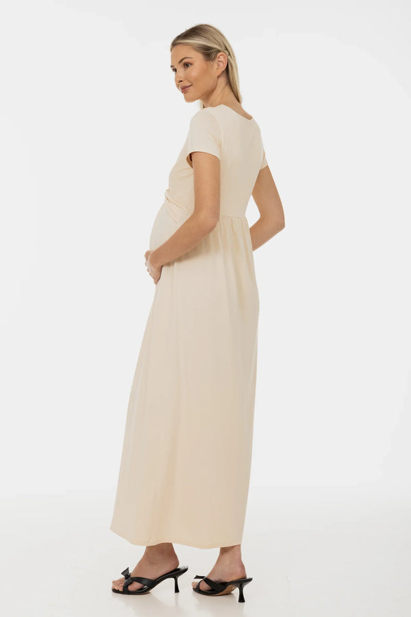 Φόρεμα εγκυμοσύνης και θηλασμού με διακοσμητική ζώνη – σαμπανί - - soonMAMA - Η σωστή προσθήκη στην κομψή και άνετη εγκυμοσύνη! - Παλτά για έγκυες