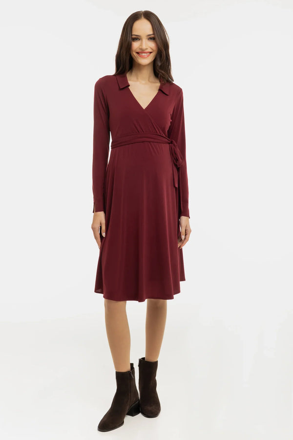 Αέρινο φόρεμα εγκυμοσύνης και θηλασμού με σταυρωτό μπροστινό μέρος – μπορντό - - soonMAMA - Η σωστή προσθήκη στην κομψή και άνετη εγκυμοσύνη! - Παλτά για έγκυες