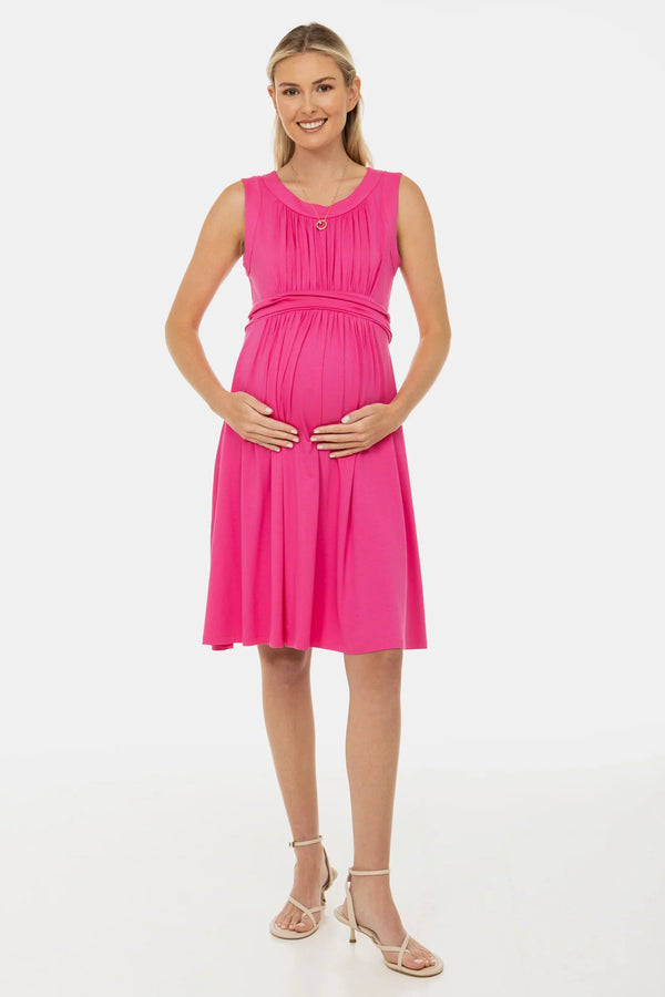 Κομψό φόρεμα εγκυμοσύνης με σούρες - κυκλάμινο - - soonMAMA - Η σωστή προσθήκη στην κομψή και άνετη εγκυμοσύνη! - Παλτά για έγκυες