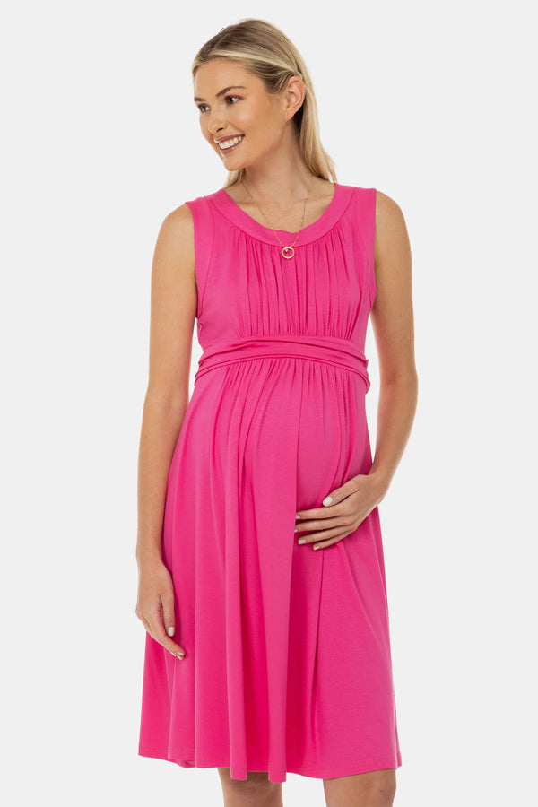 Κομψό φόρεμα εγκυμοσύνης με σούρες - κυκλάμινο - - soonMAMA - Η σωστή προσθήκη στην κομψή και άνετη εγκυμοσύνη! - Παλτά για έγκυες