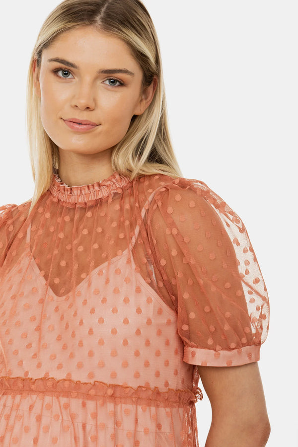 Αέρινο φόρεμα εγκυμοσύνης από τούλι με πουά σχέδιο – ροδάκινο - - soonMAMA - Η σωστή προσθήκη στην κομψή και άνετη εγκυμοσύνη! - Παλτά για έγκυες