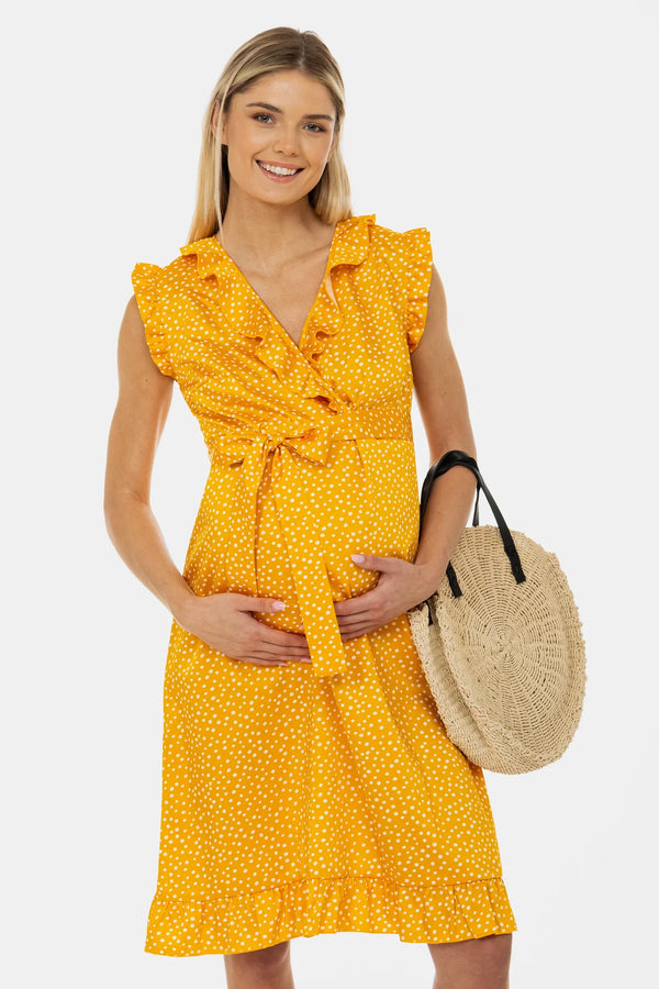 Σατέν φόρεμα εγκυμοσύνης και θηλασμού με βολάν - - soonMAMA - Η σωστή προσθήκη στην κομψή και άνετη εγκυμοσύνη! - Παλτά για έγκυες