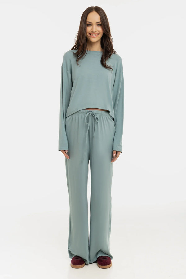 Απαλό παντελόνι εγκυμοσύνης σε γραμμή καμπάνα από modal – χρώμα σάλβια