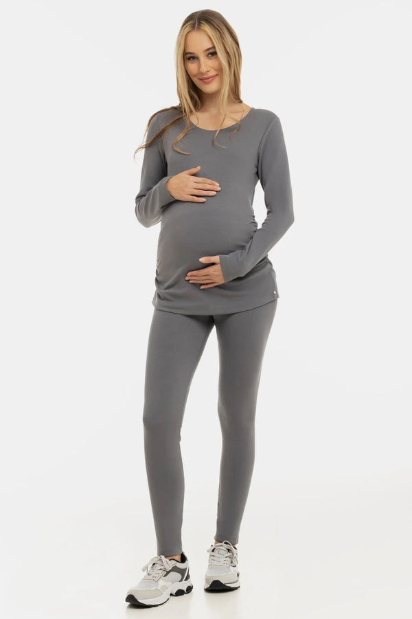 Γκρι βαμβακερή μπλούζα εγκυμοσύνης με σούρες
