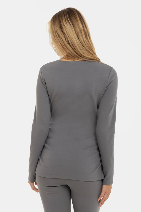 Γκρι βαμβακερή μπλούζα εγκυμοσύνης με σούρες