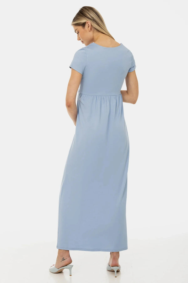 Φόρεμα εγκυμοσύνης και θηλασμού με διακοσμητική ζώνη – γαλάζιο - - soonMAMA - Η σωστή προσθήκη στην κομψή και άνετη εγκυμοσύνη! - Παλτά για έγκυες