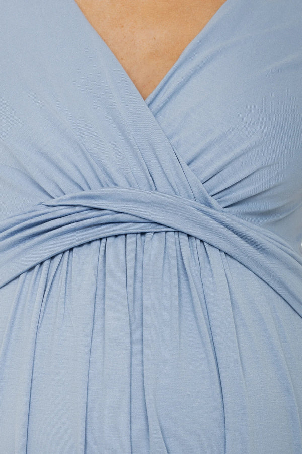 Φόρεμα εγκυμοσύνης και θηλασμού με διακοσμητική ζώνη – γαλάζιο - - soonMAMA - Η σωστή προσθήκη στην κομψή και άνετη εγκυμοσύνη! - Παλτά για έγκυες