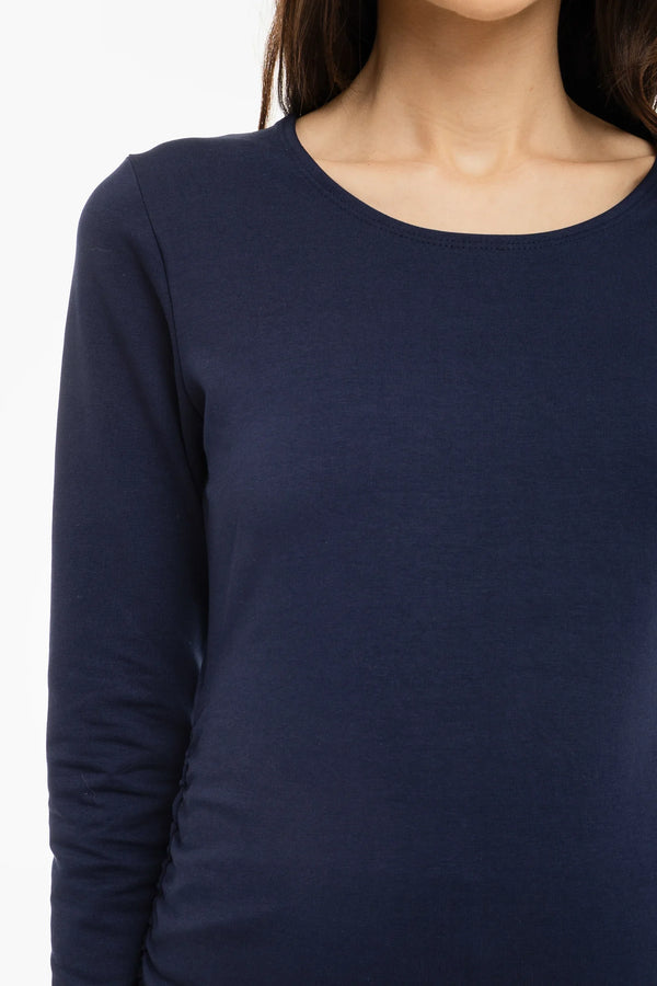 Βαμβακερή μπλούζα εγκυμοσύνης με σούρες – σκούρο μπλε - - soonMAMA - Η σωστή προσθήκη στην κομψή και άνετη εγκυμοσύνη! - Παλτά για έγκυες