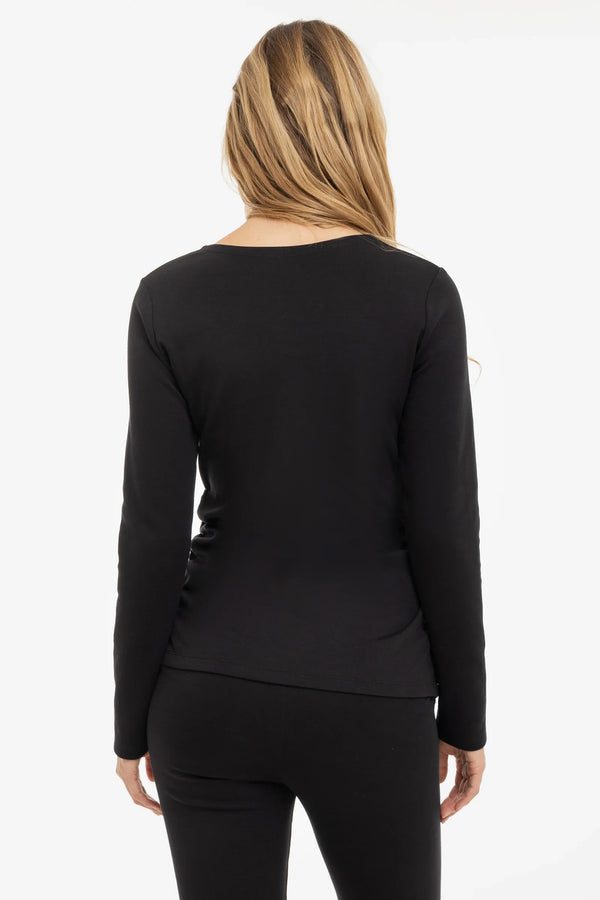 Βαμβακερή μπλούζα εγκυμοσύνης με σούρες – μαύρη
