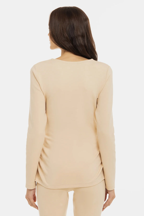 Βαμβακερή μπλούζα εγκυμοσύνης με σούρες – μπεζ - - soonMAMA - Η σωστή προσθήκη στην κομψή και άνετη εγκυμοσύνη! - Παλτά για έγκυες