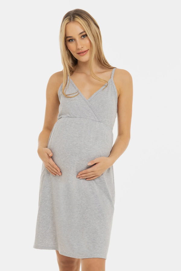 Βαμβακερό νυχτικό εγκυμοσύνης και θηλασμού – γκρι - - soonMAMA - Η σωστή προσθήκη στην κομψή και άνετη εγκυμοσύνη! - Παλτά για έγκυες