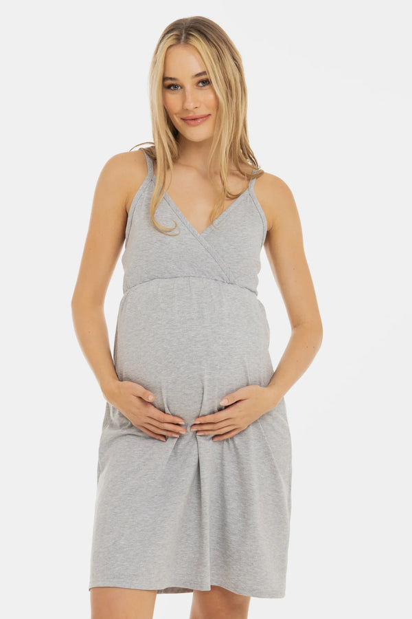 Βαμβακερό νυχτικό εγκυμοσύνης και θηλασμού – γκρι - - soonMAMA - Η σωστή προσθήκη στην κομψή και άνετη εγκυμοσύνη! - Παλτά για έγκυες