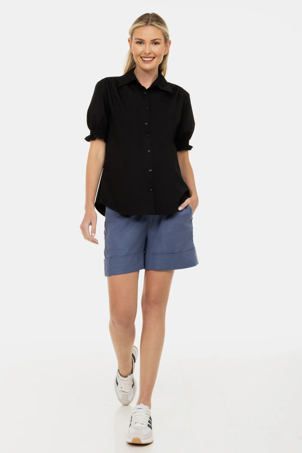 Σορτς εγκυμοσύνης με λινή σύνθεση - μπλε