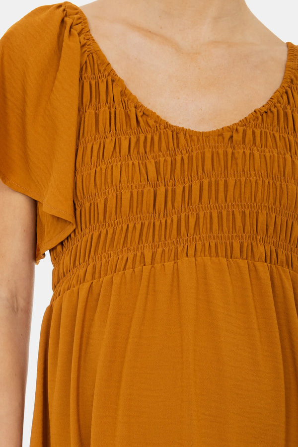 Μπόχο φόρεμα εγκυμοσύνης με σούρα με λάστιχο και βολάν - - soonMAMA - Η σωστή προσθήκη στην κομψή και άνετη εγκυμοσύνη! - Παλτά για έγκυες