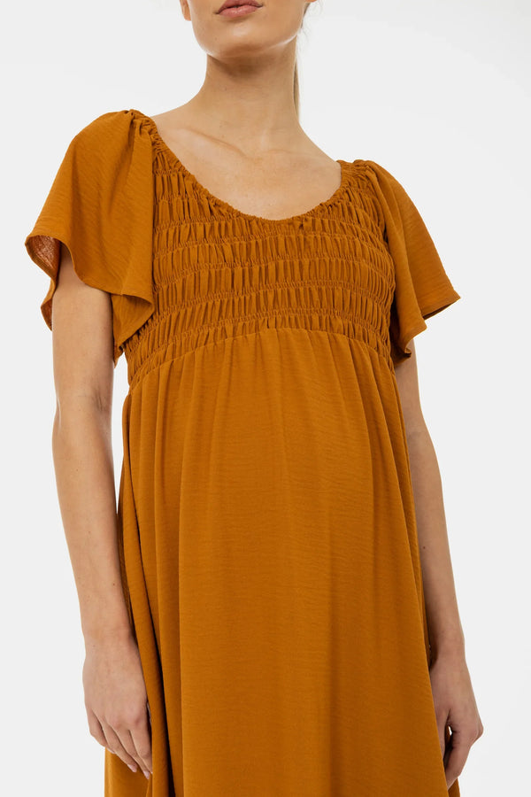 Μπόχο φόρεμα εγκυμοσύνης με σούρα με λάστιχο και βολάν - - soonMAMA - Η σωστή προσθήκη στην κομψή και άνετη εγκυμοσύνη! - Παλτά για έγκυες