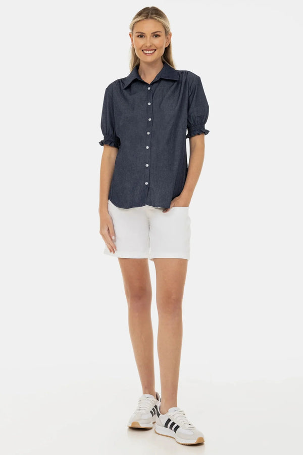 Λευκό τζιν σορτς εγκυμοσύνης - - soonMAMA - Η σωστή προσθήκη στην κομψή και άνετη εγκυμοσύνη! - Παλτά για έγκυες