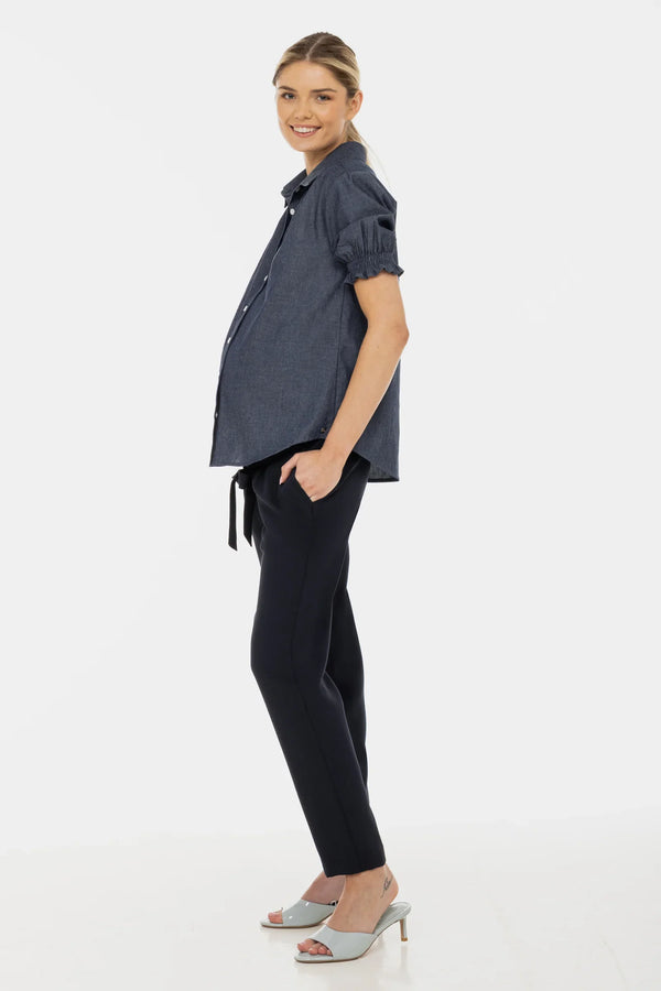 Παντελόνι εγκυμοσύνης με ζώνη σε μπλε ναυτικό