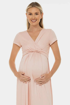 Φόρεμα εγκυμοσύνης και θηλασμού με διακοσμητική ζώνη – πούδρα - - soonMAMA - Η σωστή προσθήκη στην κομψή και άνετη εγκυμοσύνη! - Παλτά για έγκυες