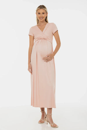 Φόρεμα εγκυμοσύνης και θηλασμού με διακοσμητική ζώνη – πούδρα - - soonMAMA - Η σωστή προσθήκη στην κομψή και άνετη εγκυμοσύνη! - Παλτά για έγκυες