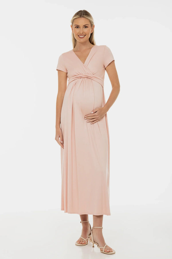 Φόρεμα εγκυμοσύνης και θηλασμού με διακοσμητική ζώνη – πούδρα - - soonMAMA - Η σωστή προσθήκη στην κομψή και άνετη εγκυμοσύνη! - Παλτά για έγκυες