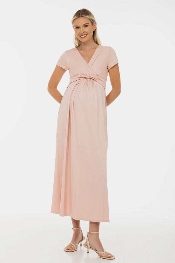 Φόρεμα εγκυμοσύνης και θηλασμού με διακοσμητική ζώνη – πούδρα - - soonMAMA - Η σωστή προσθήκη στην κομψή και άνετη εγκυμοσύνη! - Παλτά για έγκυες