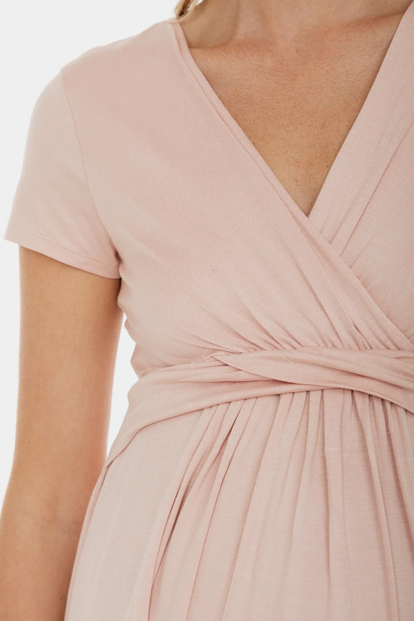 Φόρεμα εγκυμοσύνης και θηλασμού με διακοσμητική ζώνη – πούδρα