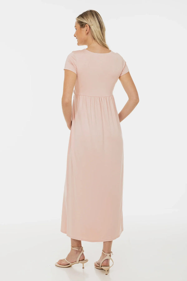 Φόρεμα εγκυμοσύνης και θηλασμού με διακοσμητική ζώνη – πούδρα - - soonMAMA - Η σωστή προσθήκη στην κομψή και άνετη εγκυμοσύνη! - Παλτά για έγκυες