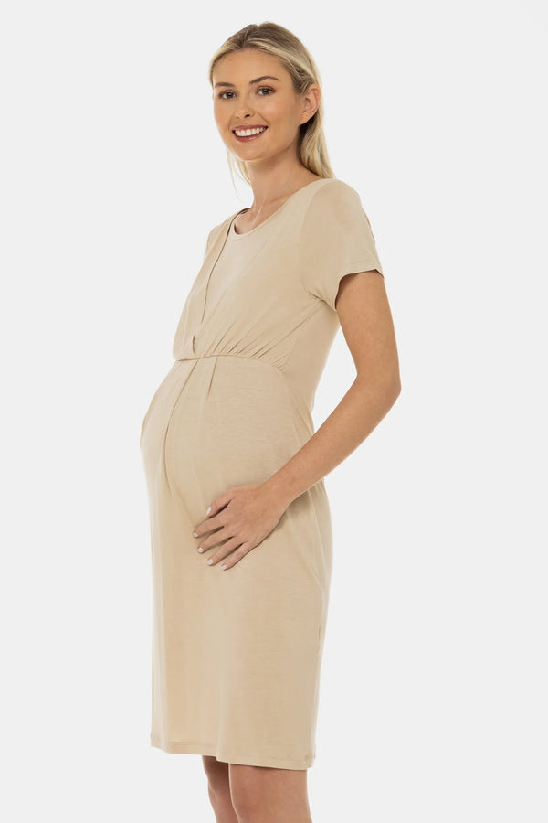 Νυχτικό εγκυμοσύνης και θηλασμού – ανοιχτό μπεζ - - soonMAMA - Η σωστή προσθήκη στην κομψή και άνετη εγκυμοσύνη! - Παλτά για έγκυες