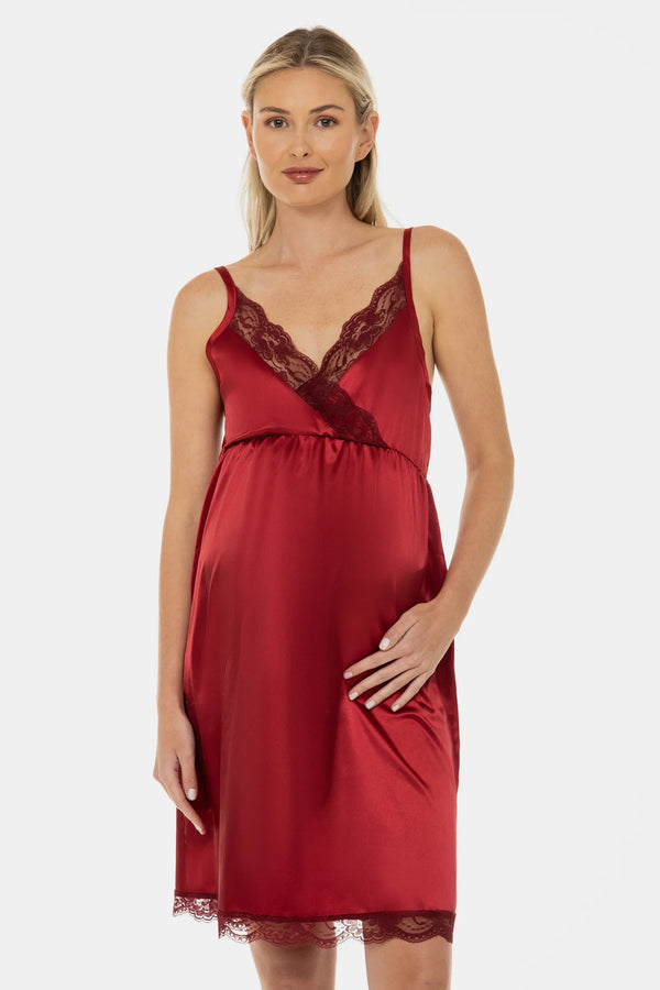 Σατέν νυχτικό εγκυμοσύνης και θηλασμού - μπορντό - - soonMAMA - Η σωστή προσθήκη στην κομψή και άνετη εγκυμοσύνη! - Παλτά για έγκυες