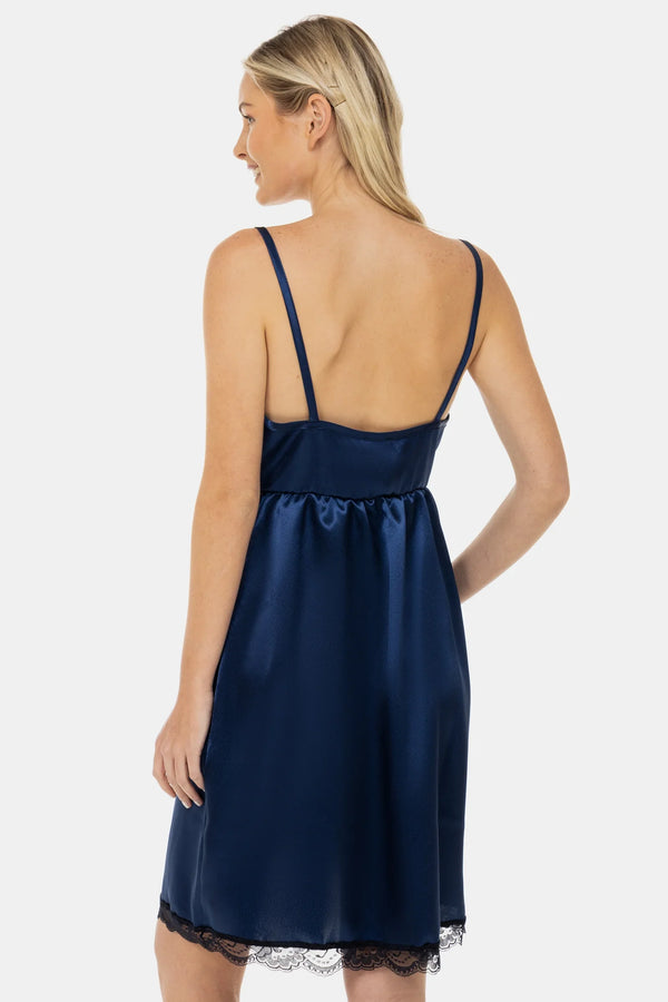 Σατέν νυχτικό εγκυμοσύνης και θηλασμού - σκούρο μπλε