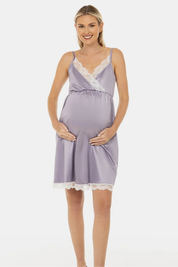 Σατέν νυχτικό εγκυμοσύνης και θηλασμού – λιλά - - soonMAMA - Η σωστή προσθήκη στην κομψή και άνετη εγκυμοσύνη! - Παλτά για έγκυες