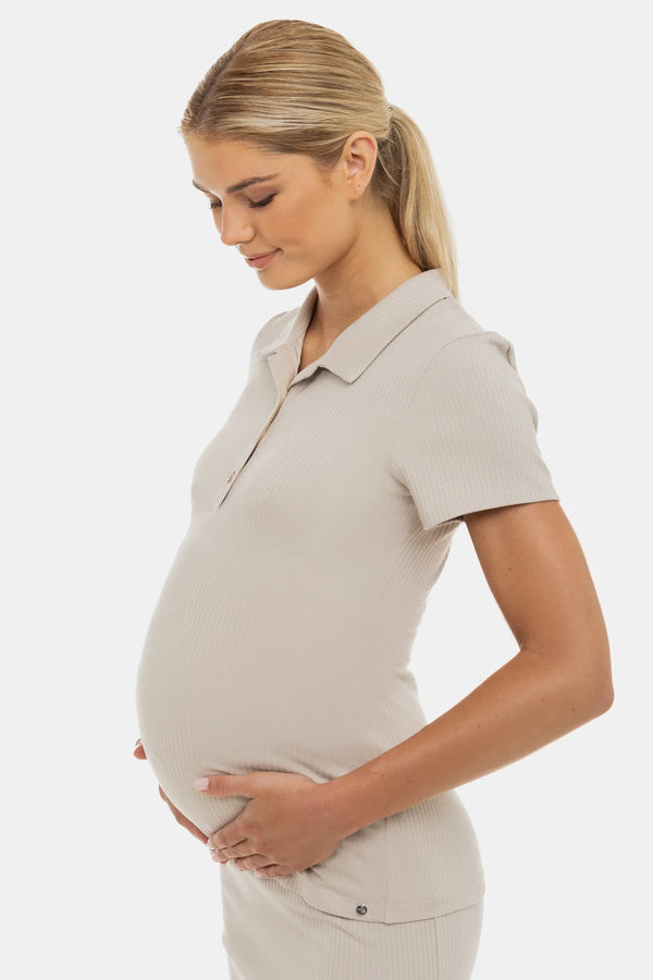 Ριπ βαμβακερή μπλούζα εγκυμοσύνης και θηλασμού - μπεζ - Shirts & Tops - soonMAMA - Η σωστή προσθήκη στην κομψή και άνετη εγκυμοσύνη! - Παλτά για έγκυες