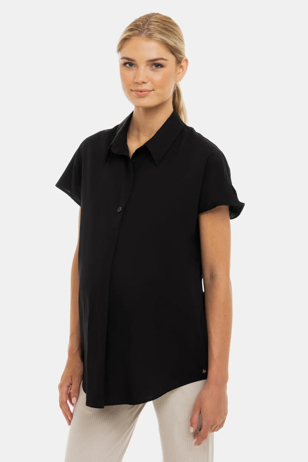 Καλοκαιρινό βαμβακερό πουκάμισο εγκυμοσύνης και θηλασμού - μαύρη