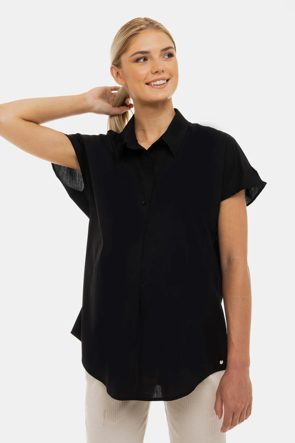 Καλοκαιρινό βαμβακερό πουκάμισο εγκυμοσύνης και θηλασμού - μαύρη