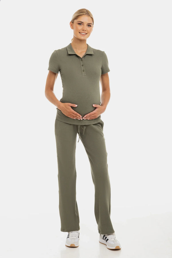 Ριπ βαμβακερή μπλούζα εγκυμοσύνης και θηλασμού - χακί - - soonMAMA - Η σωστή προσθήκη στην κομψή και άνετη εγκυμοσύνη! - Παλτά για έγκυες