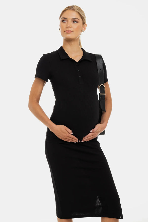 Ριπ βαμβακερή μπλούζα εγκυμοσύνης και θηλασμού - μαύρη - - soonMAMA - Η σωστή προσθήκη στην κομψή και άνετη εγκυμοσύνη! - Παλτά για έγκυες