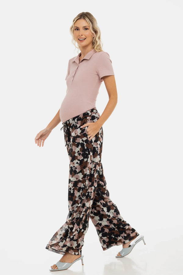 Φαρδύ παντελόνι εγκυμοσύνης από σιφόν με σχέδιο - - soonMAMA - Η σωστή προσθήκη στην κομψή και άνετη εγκυμοσύνη! - Παλτά για έγκυες