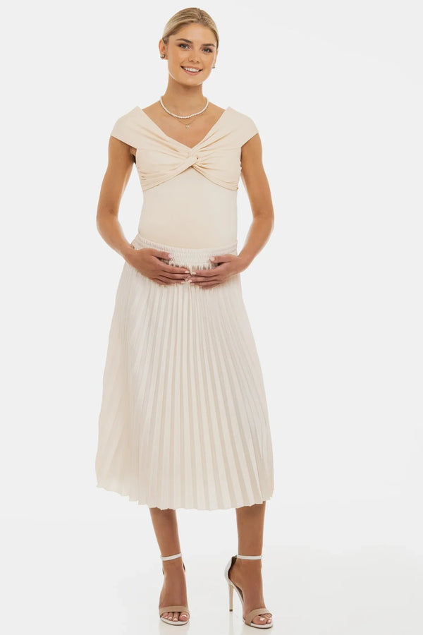 Σατέν πλισέ φούστα εγκυμοσύνης - κρεμ - - soonMAMA - Η σωστή προσθήκη στην κομψή και άνετη εγκυμοσύνη! - Παλτά για έγκυες
