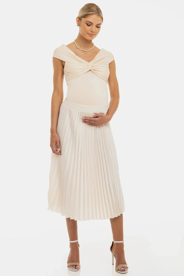 Σατέν πλισέ φούστα εγκυμοσύνης - κρεμ - - soonMAMA - Η σωστή προσθήκη στην κομψή και άνετη εγκυμοσύνη! - Παλτά για έγκυες