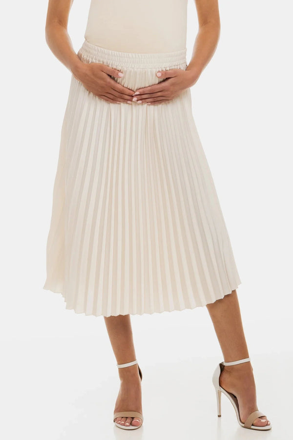 Σατέν πλισέ φούστα εγκυμοσύνης - κρεμ - - soonMAMA - Η σωστή προσθήκη στην κομψή και άνετη εγκυμοσύνη! - Παλτά για έγκυες