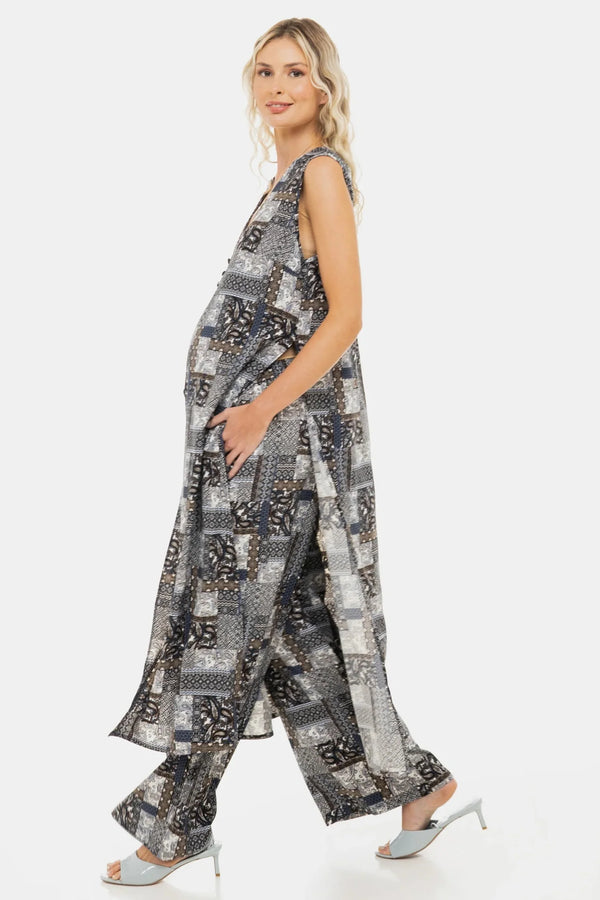 Παντελόνι εγκυμοσύνης σε καμπάνα με γεωμετρικό σχέδιο - - soonMAMA - Η σωστή προσθήκη στην κομψή και άνετη εγκυμοσύνη! - Παλτά για έγκυες