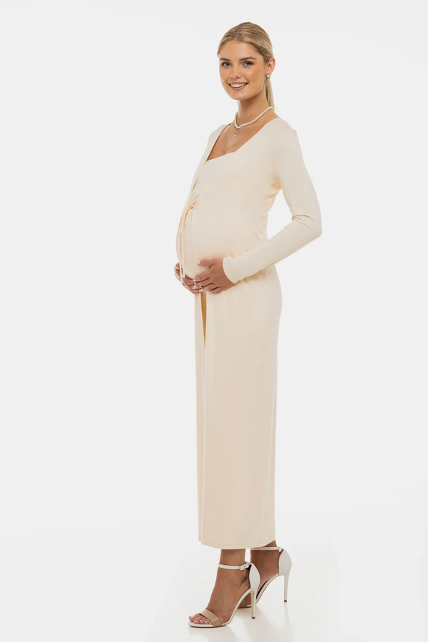 Σετ φόρεμα και ζακέτα εγκυμοσύνης – σε κρεμ απόχρωση - - soonMAMA - Η σωστή προσθήκη στην κομψή και άνετη εγκυμοσύνη! - Παλτά για έγκυες