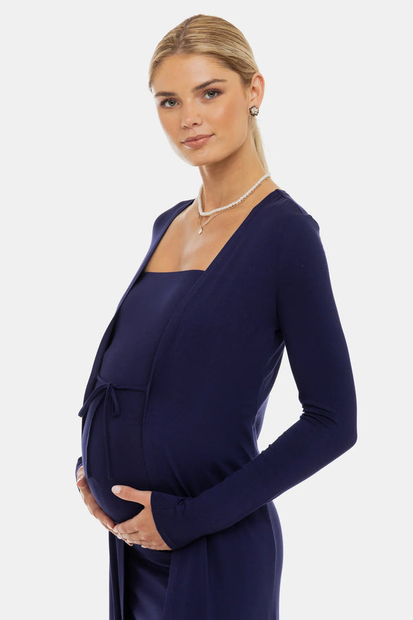 Σετ φόρεμα και ζακέτα εγκυμοσύνης - σκούρο μπλε - - soonMAMA - Η σωστή προσθήκη στην κομψή και άνετη εγκυμοσύνη! - Παλτά για έγκυες