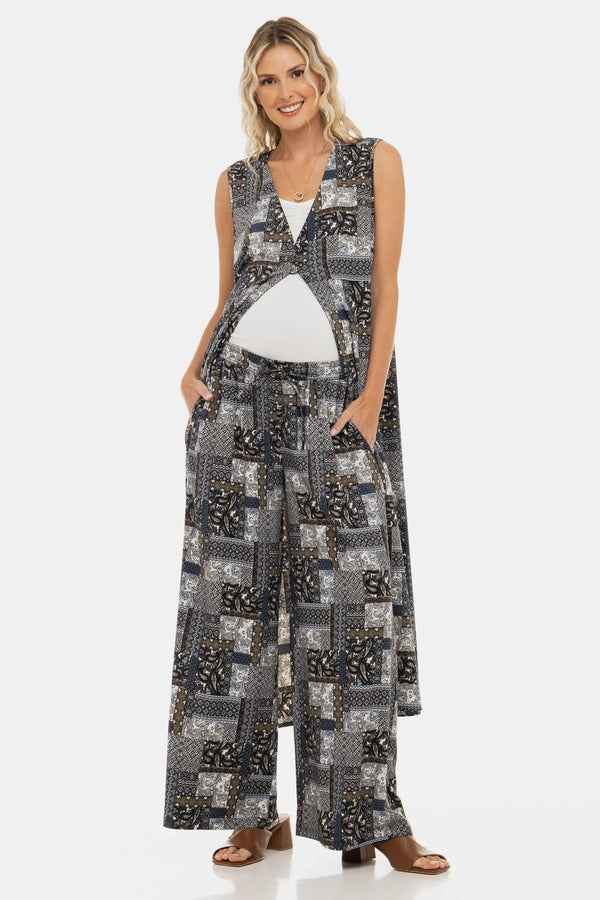 Παντελόνι εγκυμοσύνης σε καμπάνα με γεωμετρικό σχέδιο - - soonMAMA - Η σωστή προσθήκη στην κομψή και άνετη εγκυμοσύνη! - Παλτά για έγκυες