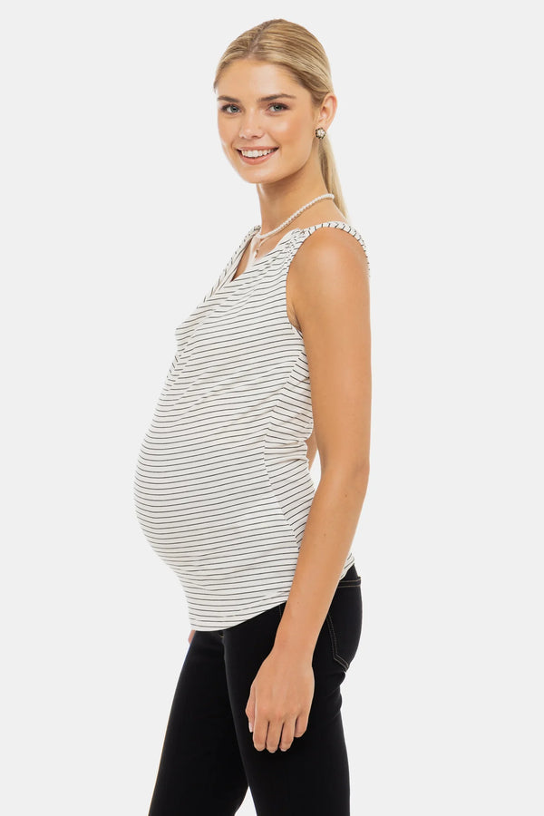 Ριγέ τοπ εγκυμοσύνης και θηλασμού με ντραπέ ντεκολτέ - - soonMAMA - Η σωστή προσθήκη στην κομψή και άνετη εγκυμοσύνη! - Παλτά για έγκυες