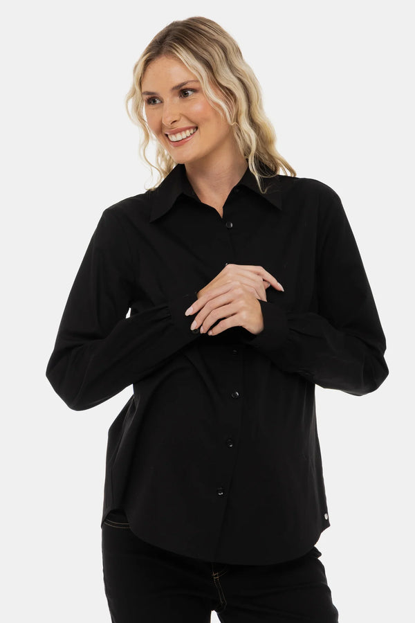 Βαμβακερό πουκάμισο 2 σε 1 εγκυμοσύνης και θηλασμού – μαύρο - - soonMAMA - Η σωστή προσθήκη στην κομψή και άνετη εγκυμοσύνη! - Παλτά για έγκυες