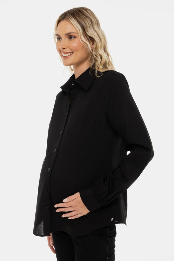 Βαμβακερό πουκάμισο 2 σε 1 εγκυμοσύνης και θηλασμού – μαύρο - - soonMAMA - Η σωστή προσθήκη στην κομψή και άνετη εγκυμοσύνη! - Παλτά για έγκυες