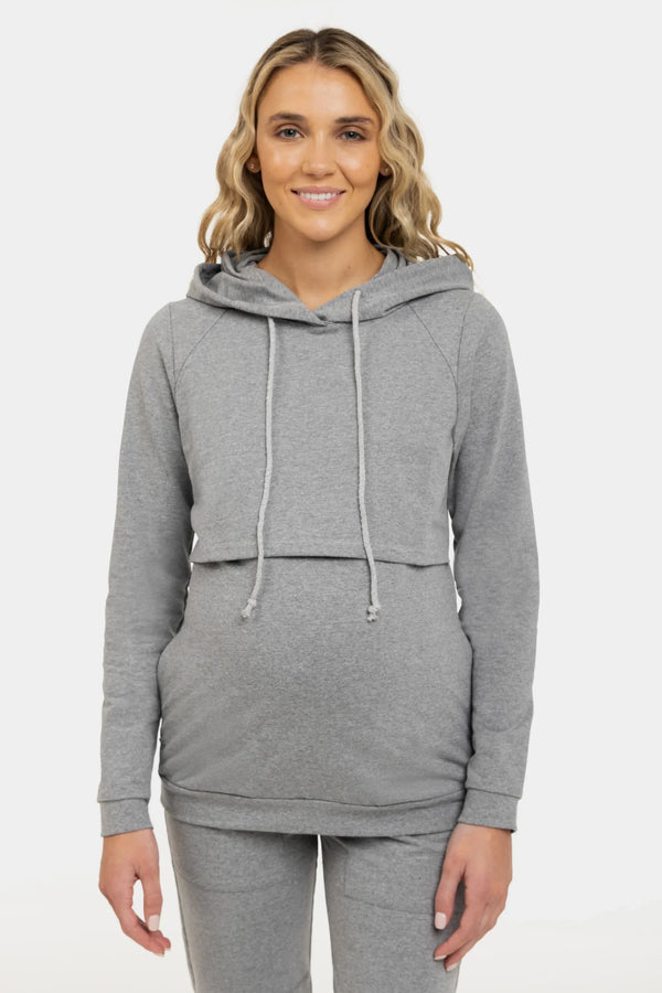 Βαμβακερό φούτερ εγκυμοσύνης και θηλασμού - γκρί - - soonMAMA - Η σωστή προσθήκη στην κομψή και άνετη εγκυμοσύνη! - Παλτά για έγκυες