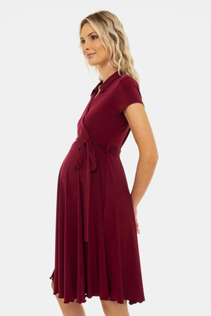 Αέρινο φόρεμα εγκυμοσύνης και θηλασμού με κρουαζέ σχέδιο – μπορντό - - soonMAMA - Η σωστή προσθήκη στην κομψή και άνετη εγκυμοσύνη! - Παλτά για έγκυες